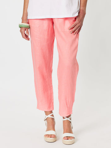 Sarah Rib Waist Linen Pant - Coral