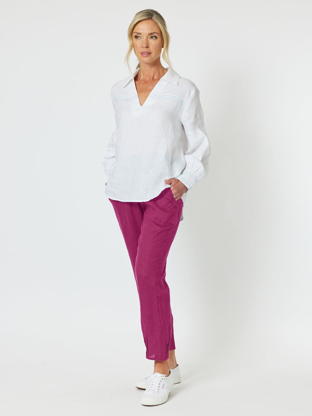 Jersey Waist Linen Pant - Magenta – RC & Co
