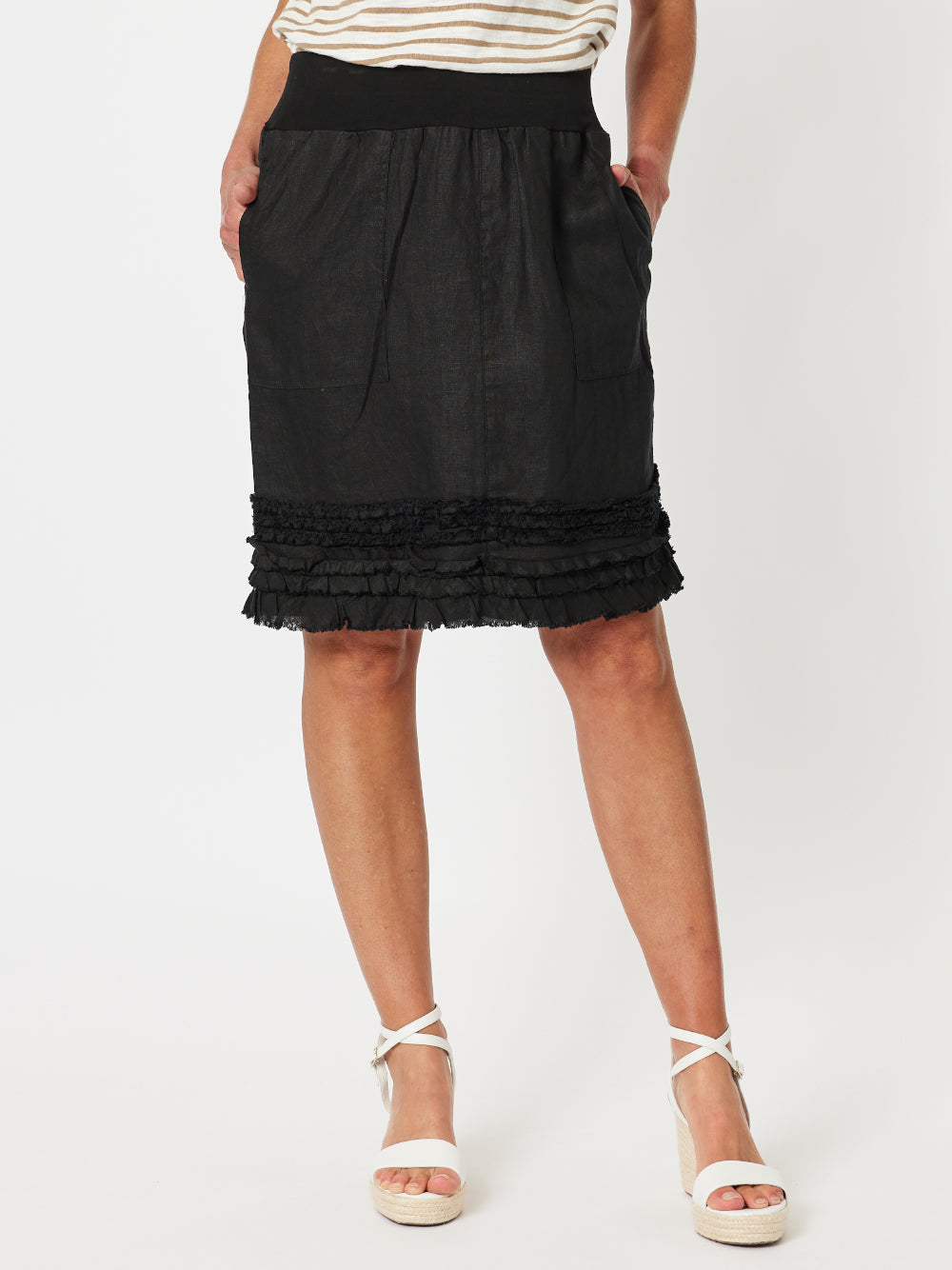 Mimi Ruffle Hem Linen Skirt - Black