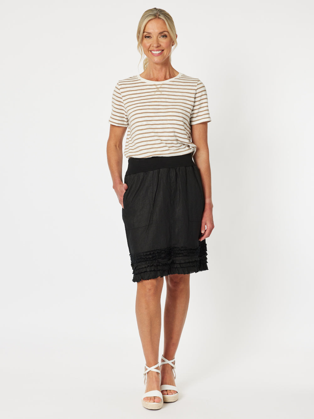 Mimi Ruffle Hem Linen Skirt - Black