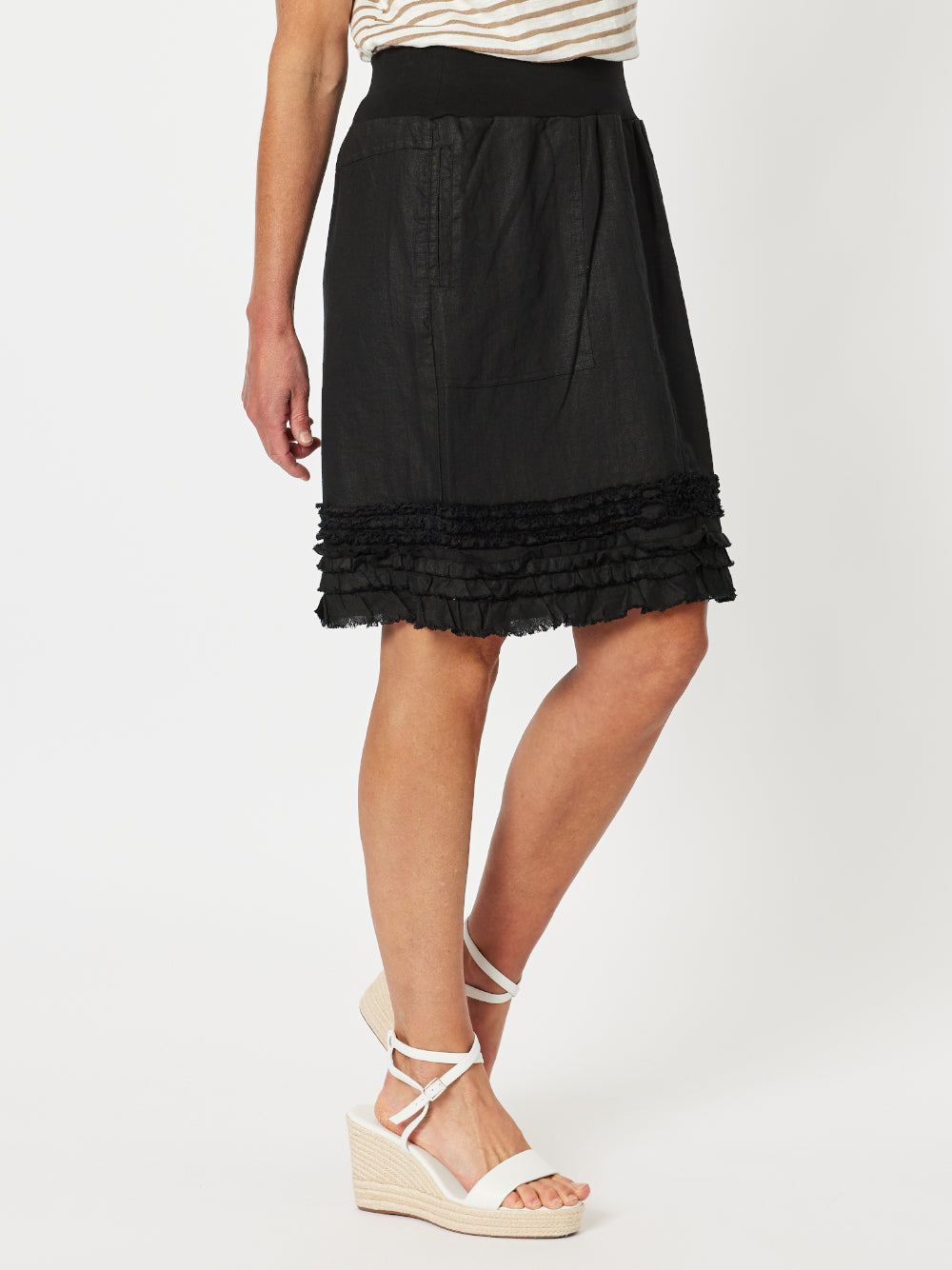 Mimi Ruffle Hem Linen Skirt - Black