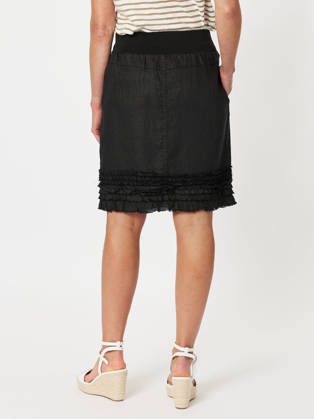 Mimi Ruffle Hem Linen Skirt - Black