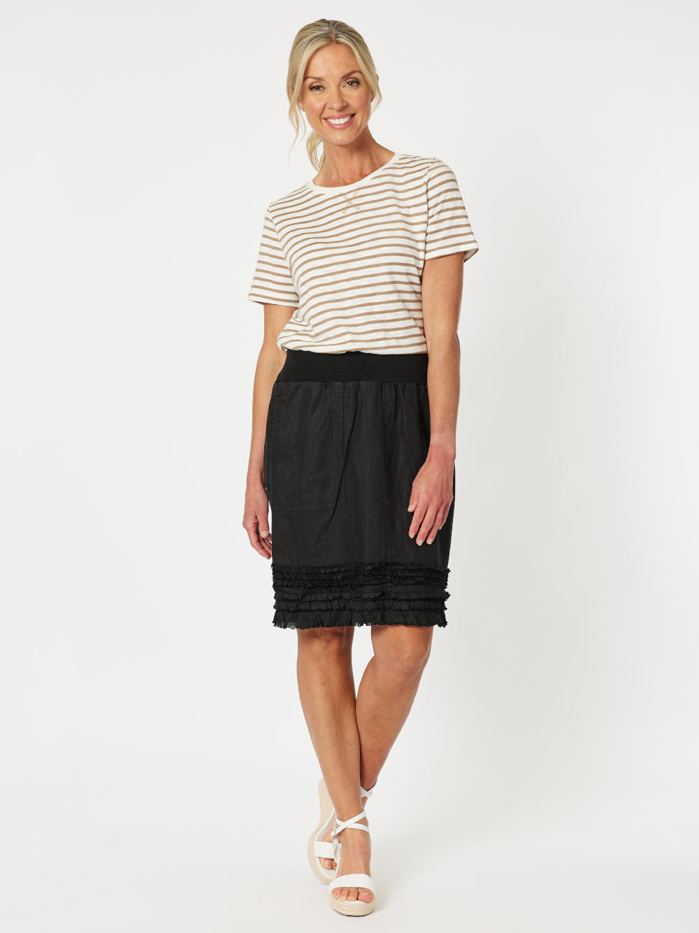 Mimi Ruffle Hem Linen Skirt - Black