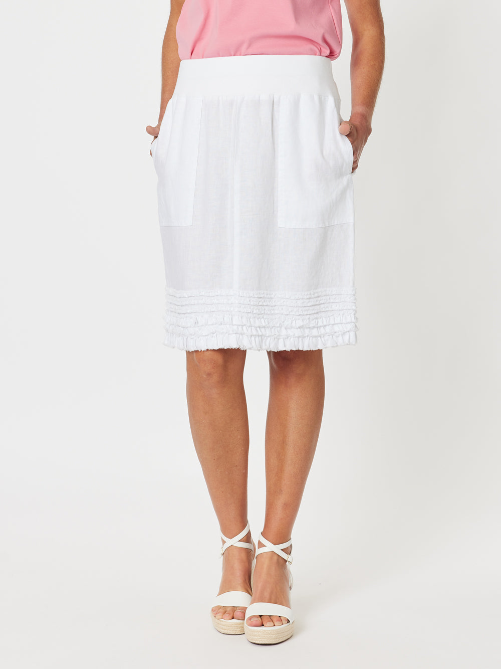 Mimi Ruffle Hem Linen Skirt - White