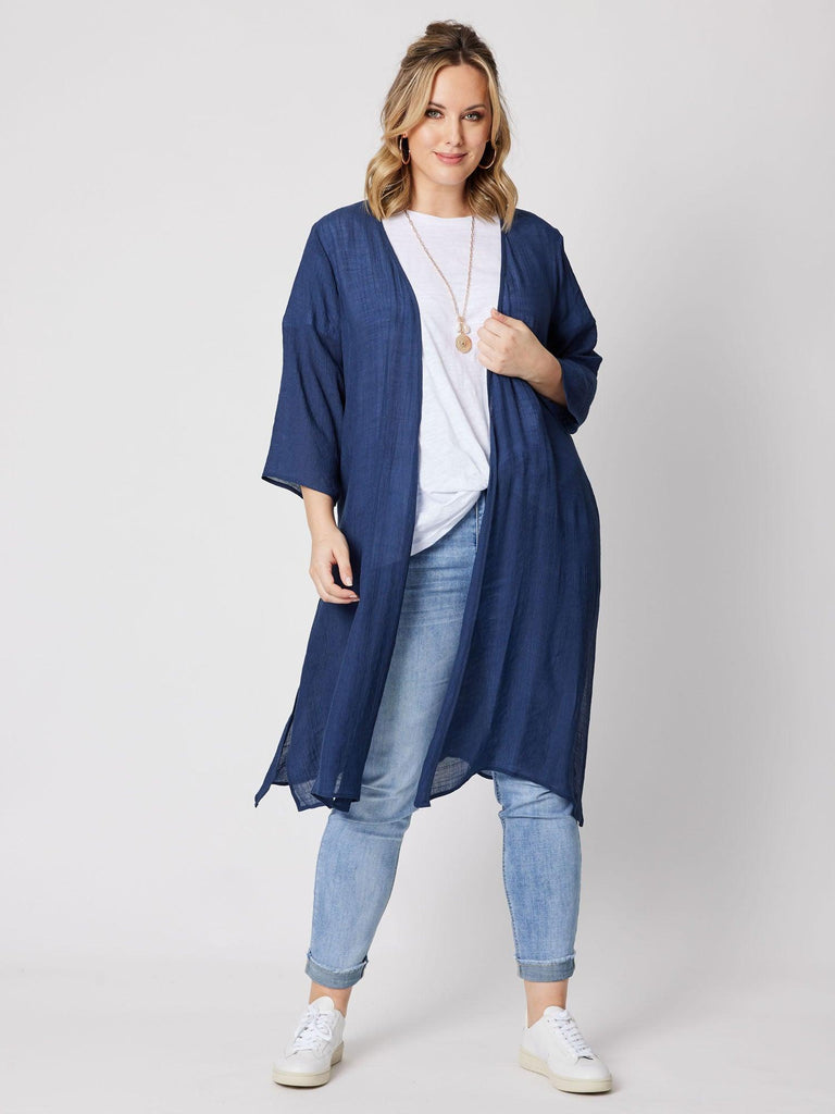 Long Line Crinkle Viscose Cardigan - Midnight