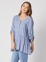 Floral Print Button Through Shirt - Indigo