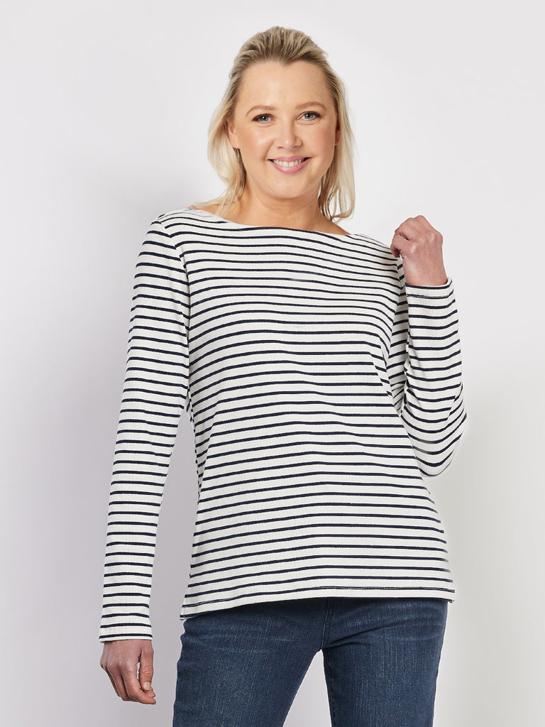 Boatneck Stripe T-shirt - Navy