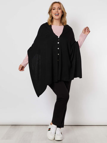 Cashmere Blend Button Wrap - Black