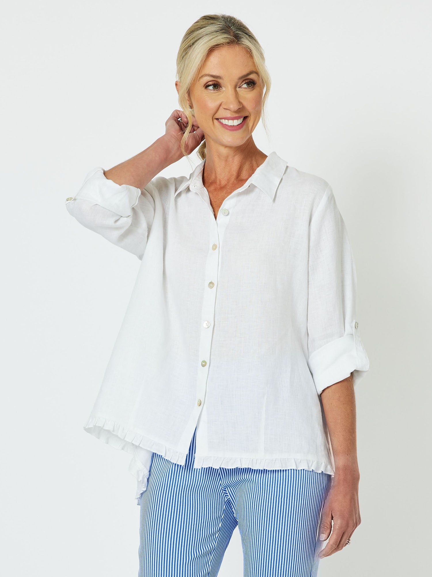 Ruffle Hem Linen Shirt - White – RC & Co