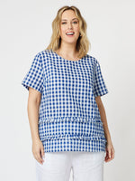 Gingham Check Double Frill Top - Cobalt