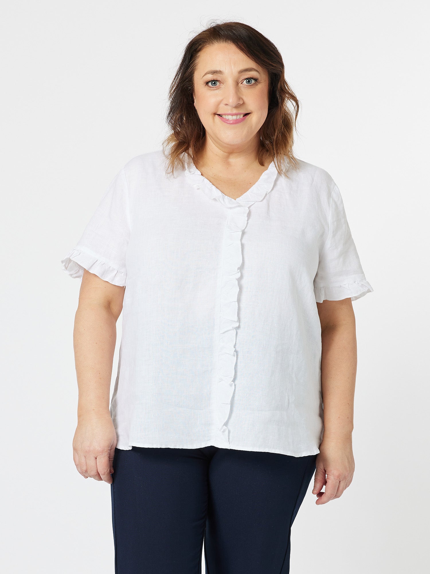 Tiffany Ruffle Linen Shirt - White – RC & Co