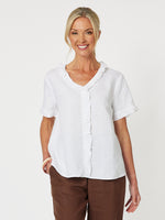 Tiffany Ruffle Linen Top - White