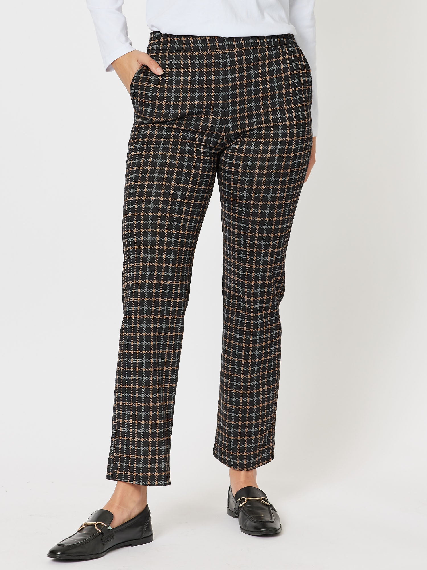 Brown Check Button Front PullOn Trousers  New Look