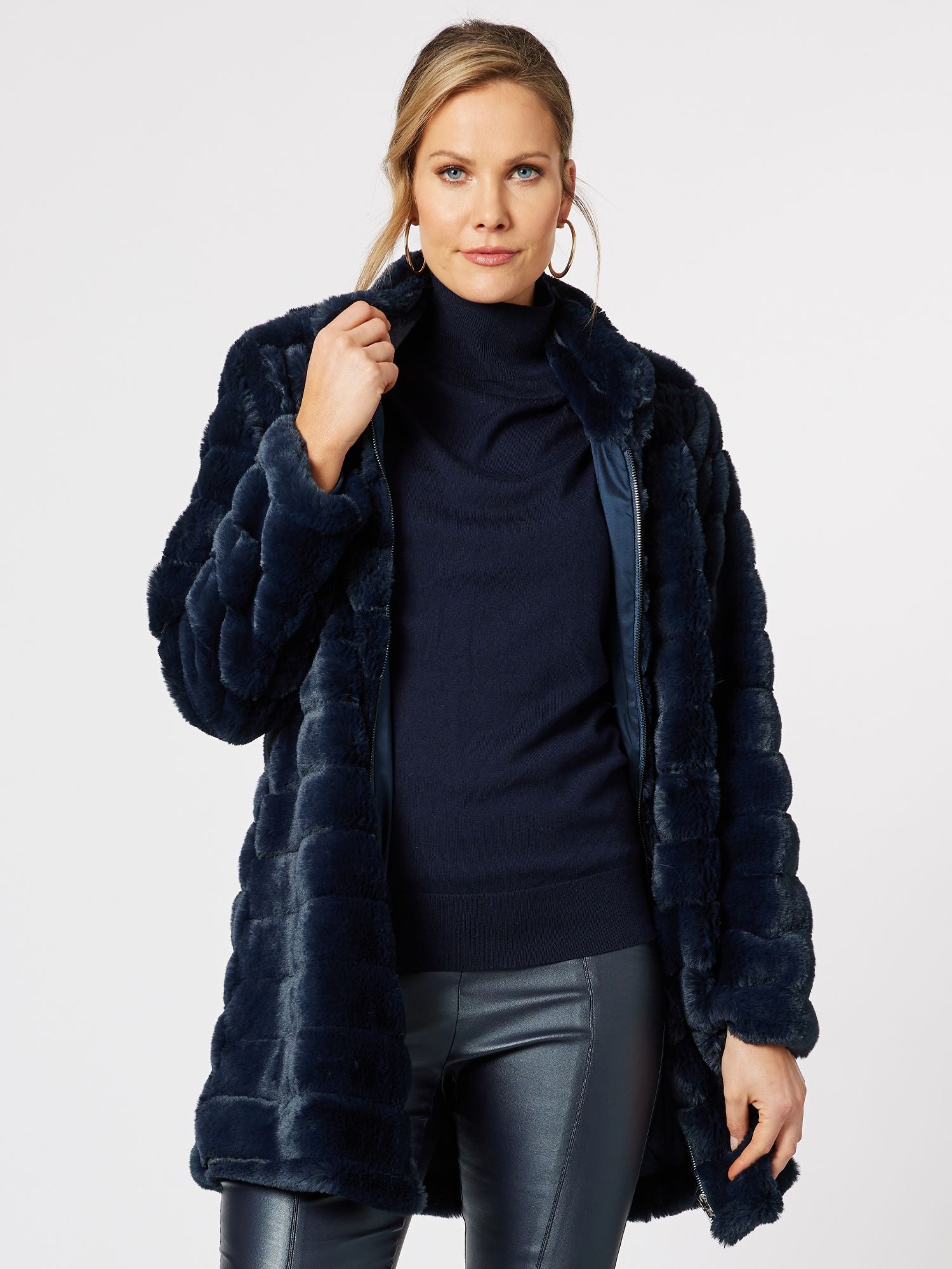 Midnight blue faux fur jacket best sale