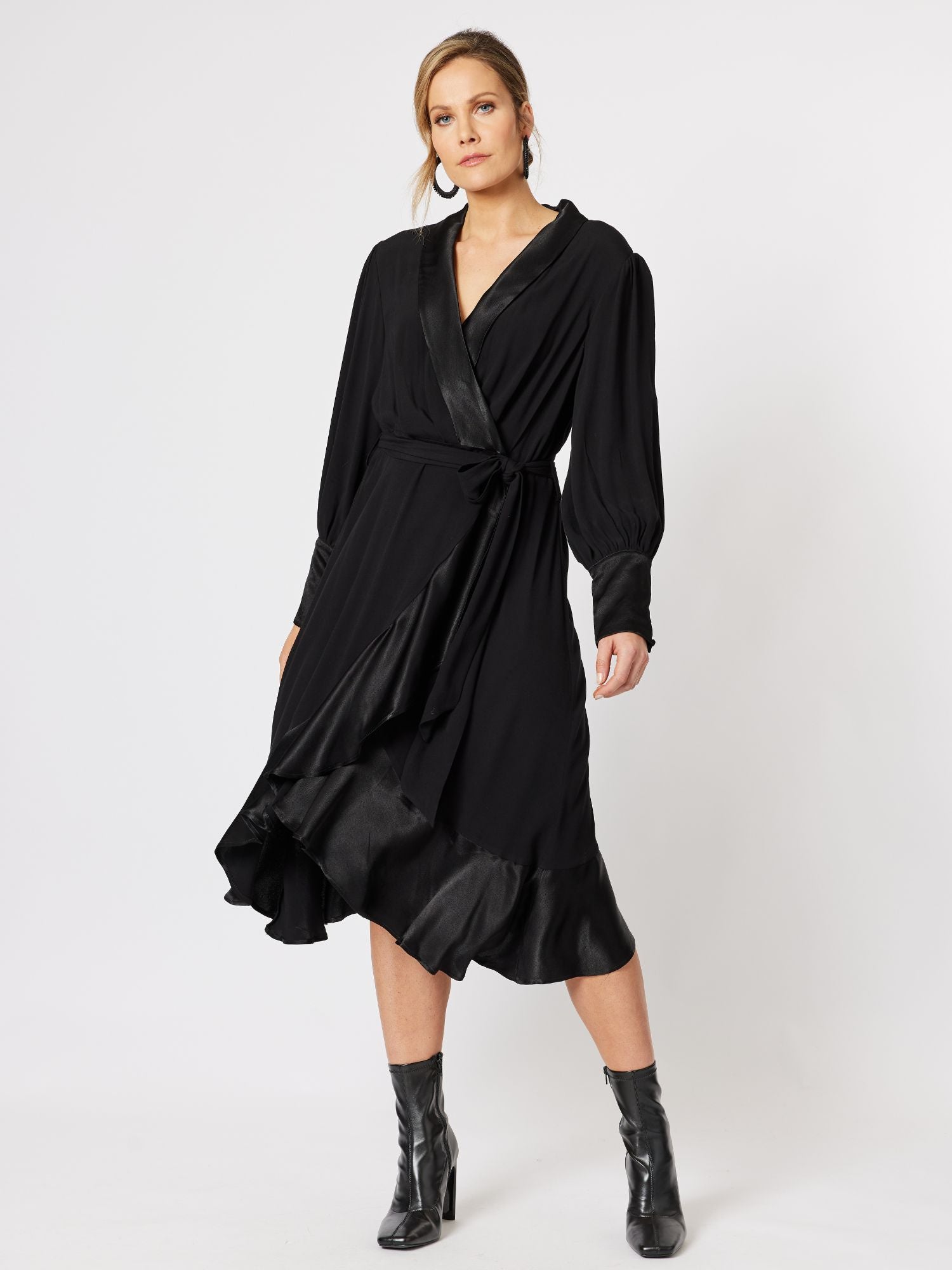 Tuxedo Satin Wrap Dress - Black – RC & Co