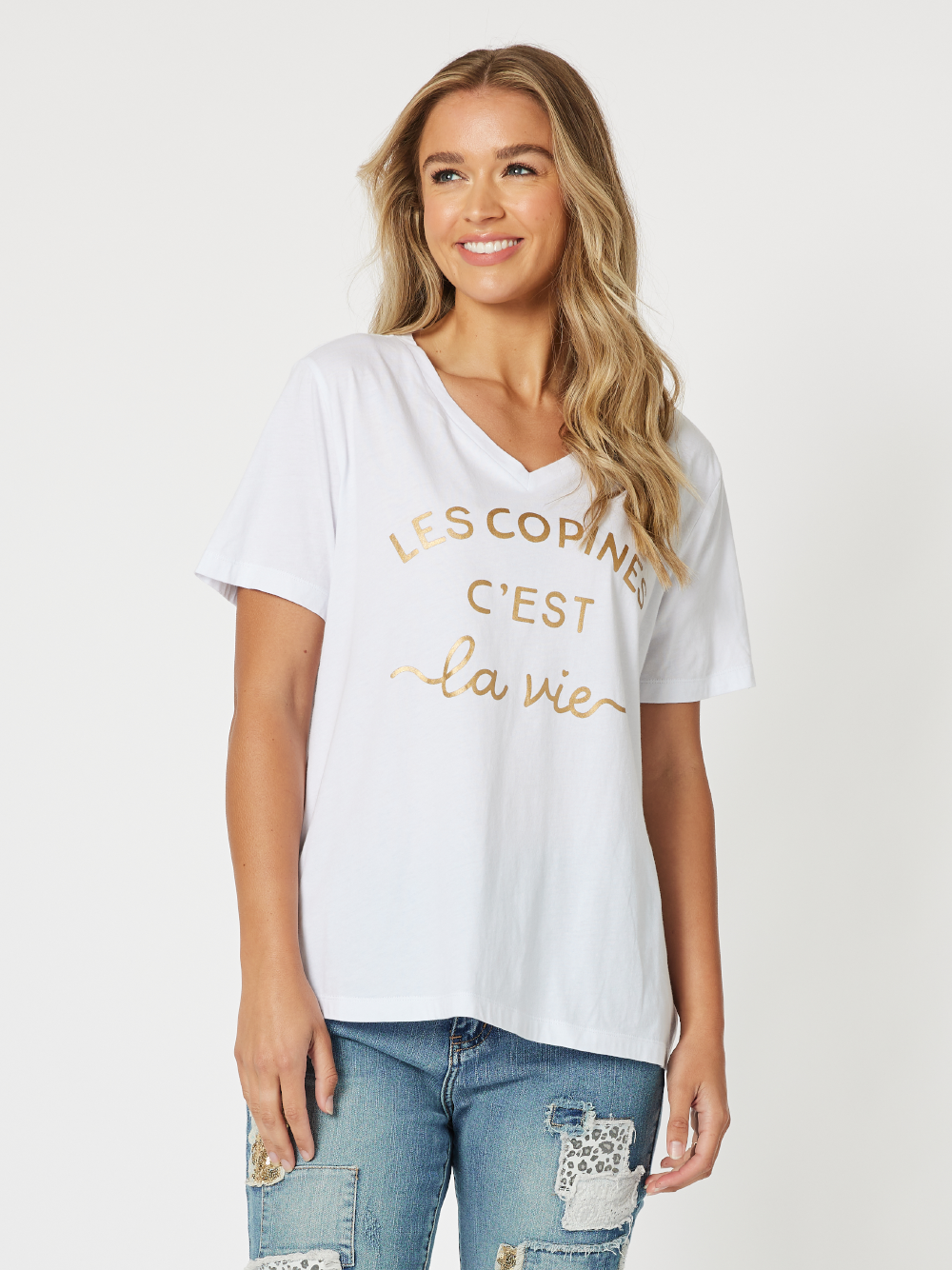 Les Copine V-Neck T-Shirt - Gold