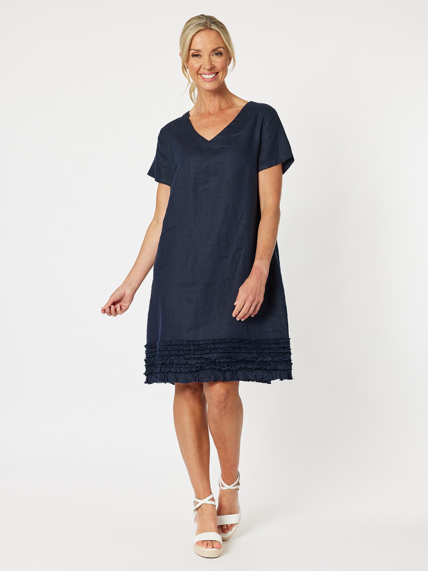 Chic Linen Shift Dress - Navy – RC & Co