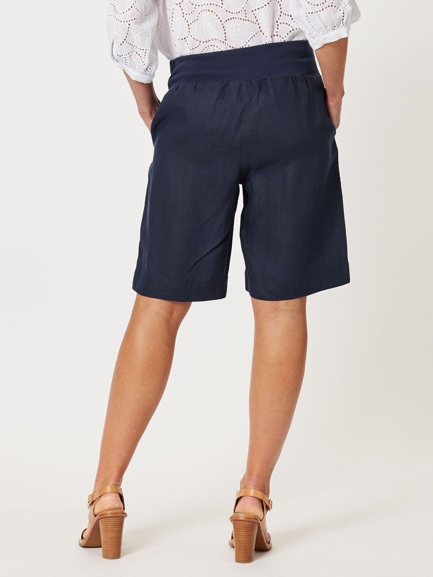 Jersey Waist Linen Short - Navy