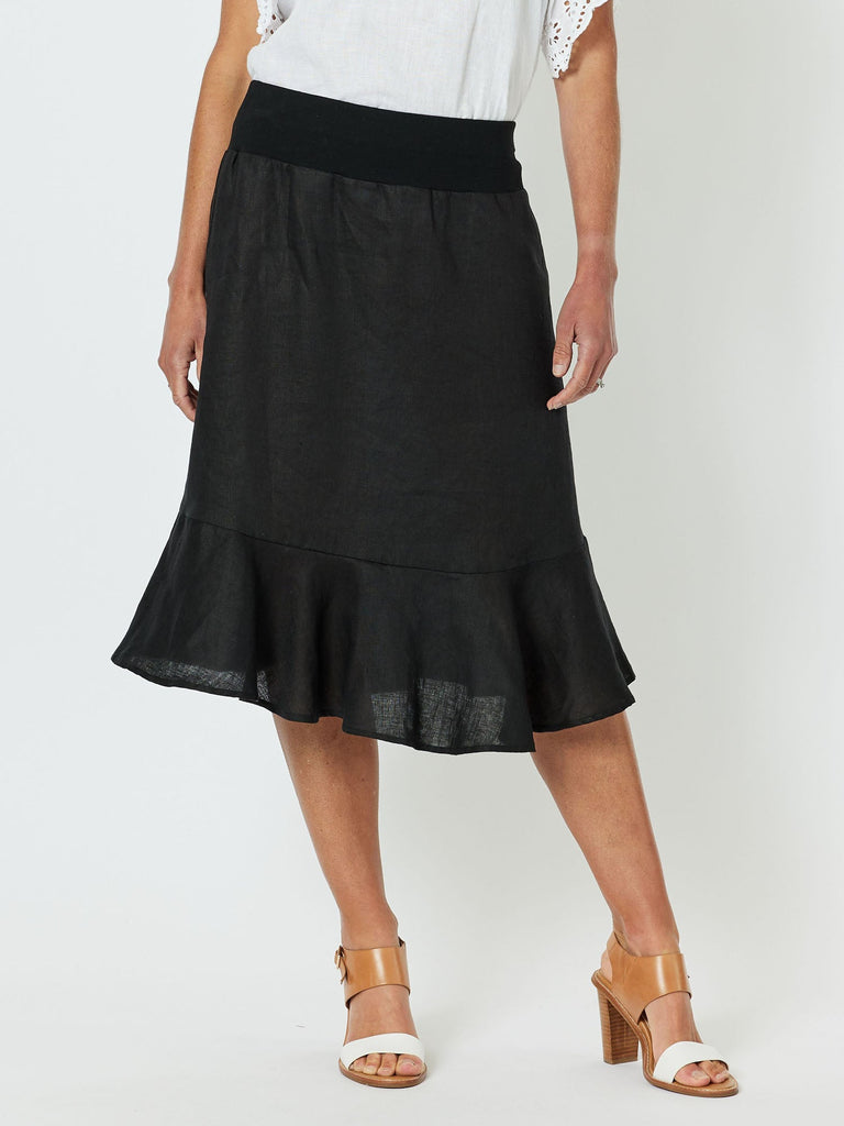 Piccolo Linen Jersey Waist Flute Hem Skirt - Black