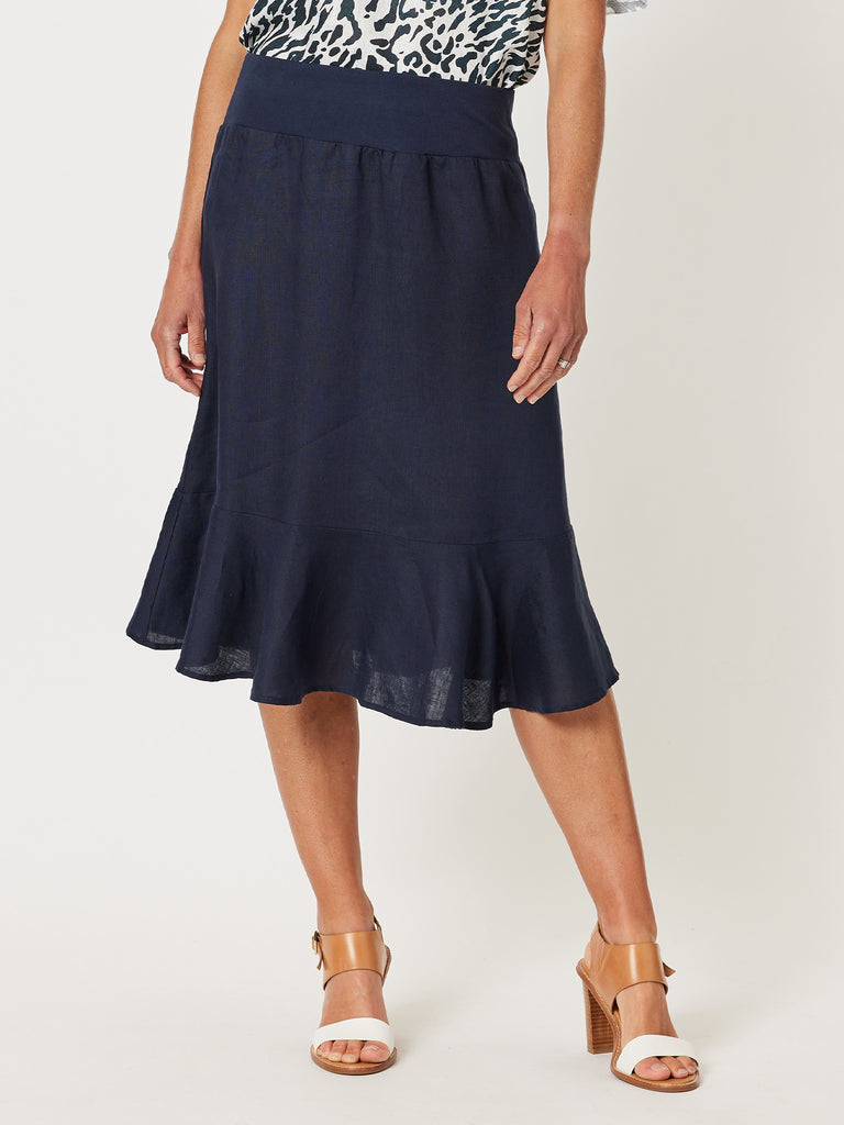 Piccolo Linen Flute Hem Skirt - Navy