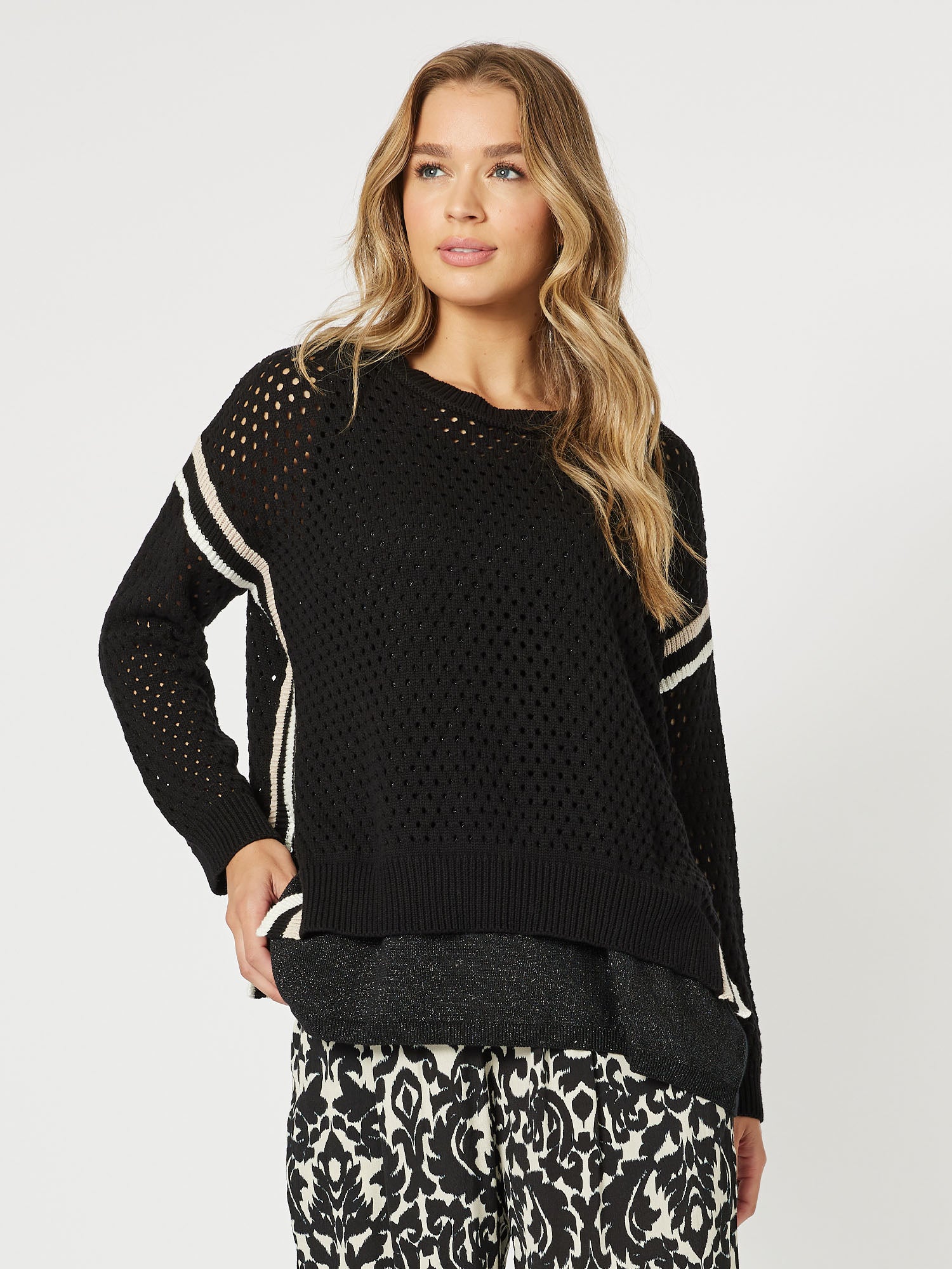 Ally Stripe Trim Jumper Black RC Co