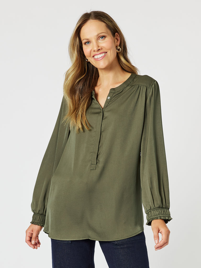 Luxe Nehru Top - Khaki