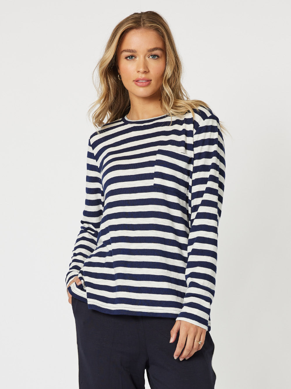 Stripe Long Sleeve Top - Navy/White