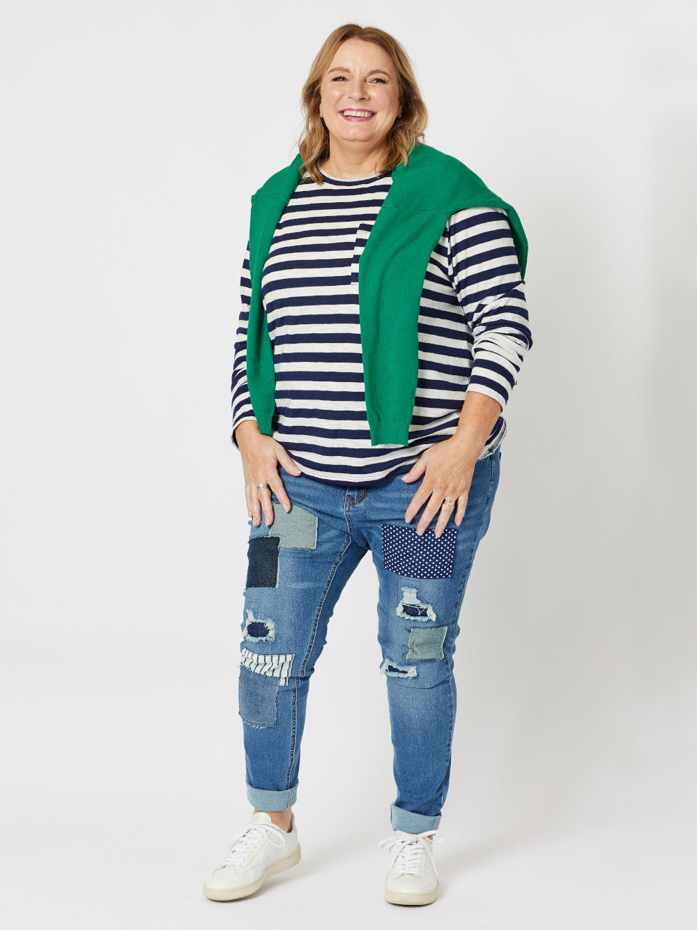 Stripe Long Sleeve Top - Navy/White