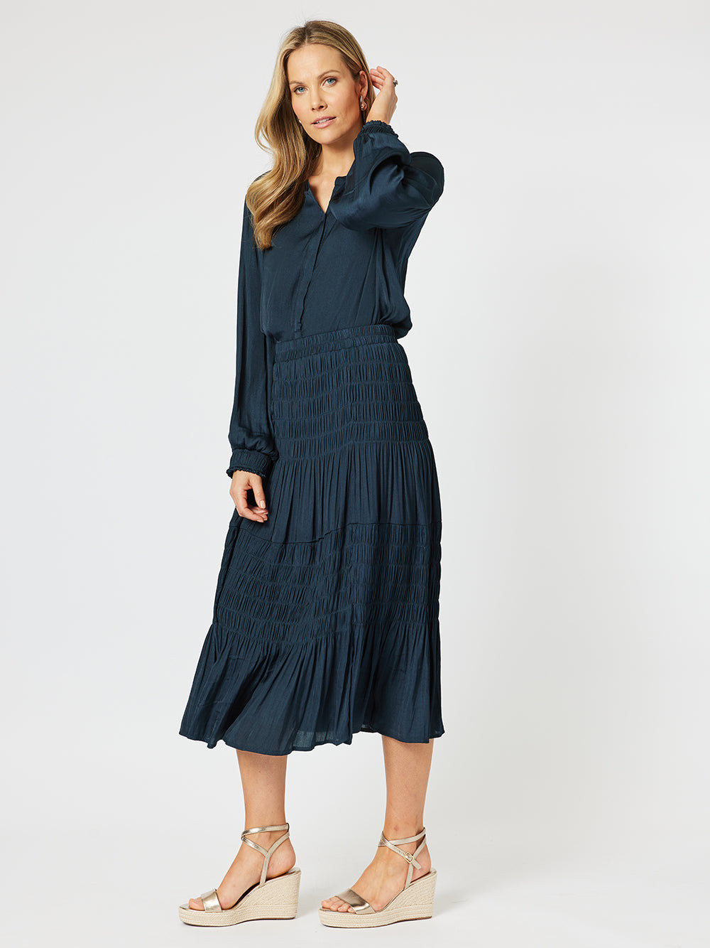 Luxe Shirred Skirt - Navy – RC & Co