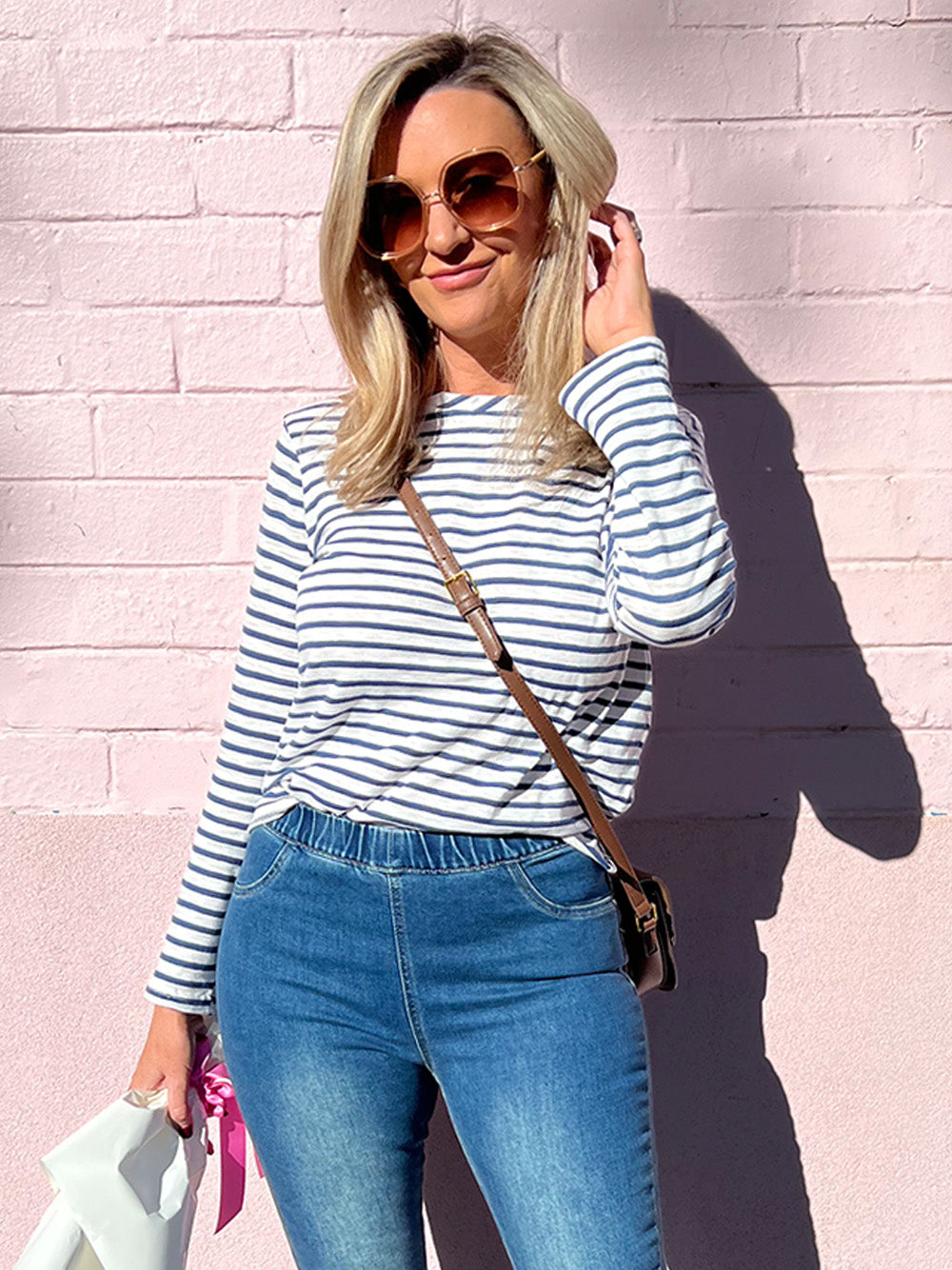 Riviera Stripe Long Sleeve Top - Blue/White