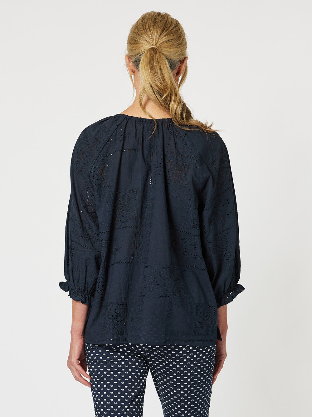 Mila Cotton Lace Top - Navy