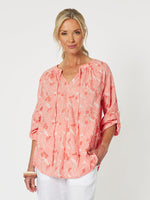 Emma Cotton Embroidered Shirt - Melon