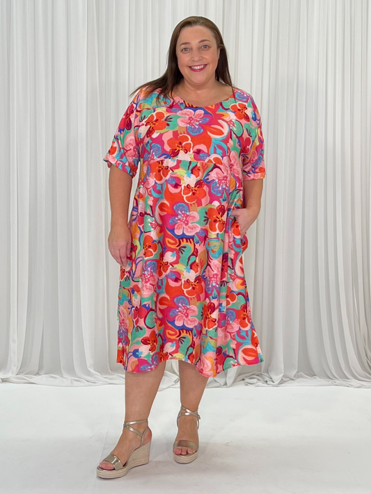 Garden Party Floral Dress - Hot Pink