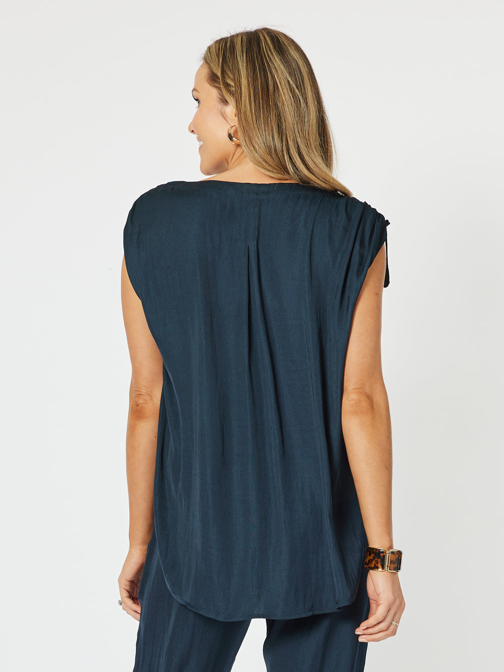 Traveller Luxe V Neck Top - Navy