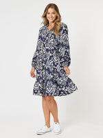 Emily Print Button Dress - Navy/White