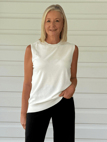 Shelly Sleeveless Knit Top - White