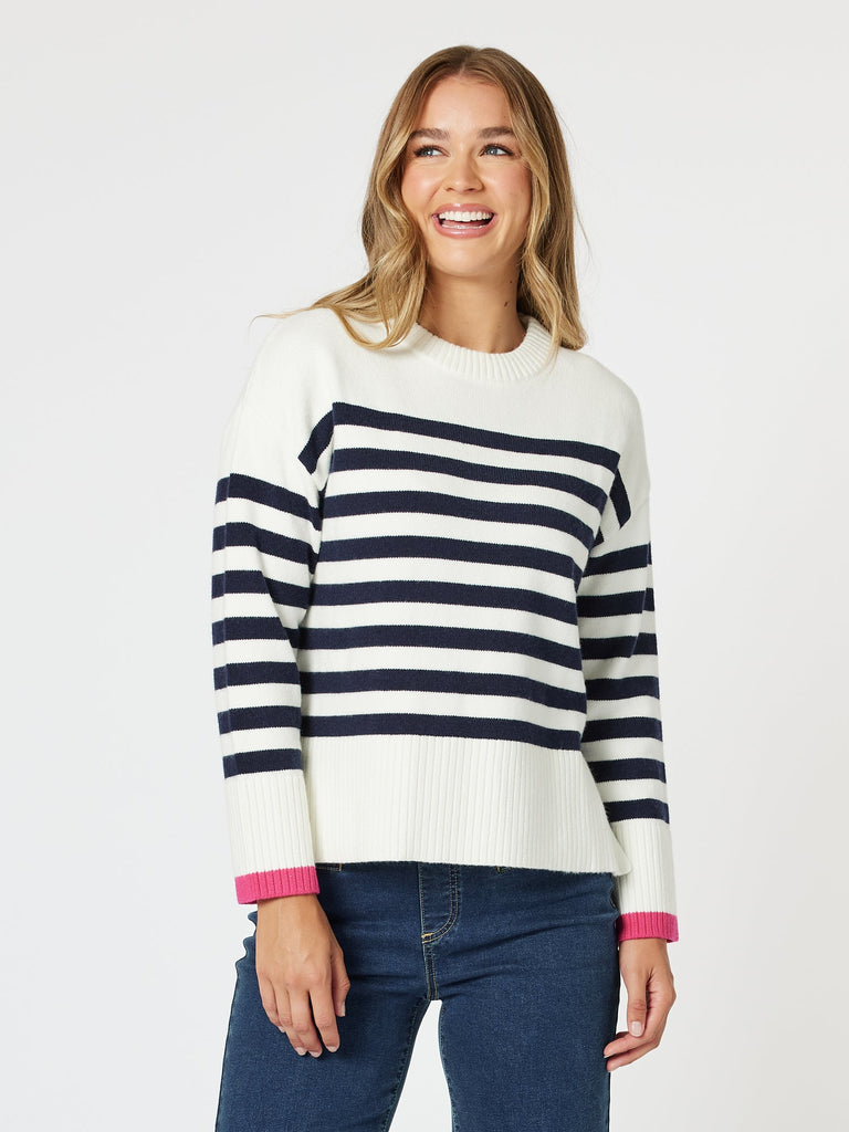 Tempo Stripe Knit Top - Navy/White