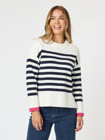 Tempo Stripe Print Knit Top - Navy/White