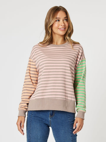 Maxwell Stripe Sweat - Coral Multi