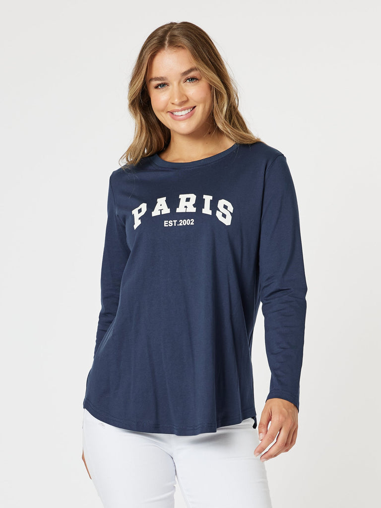 Paris Long Sleeve Tee - Navy