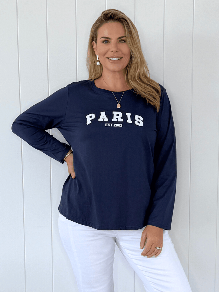 Paris Long Sleeve Tee - Navy