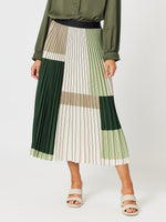 Vienna Print Pleat Skirt - Khaki