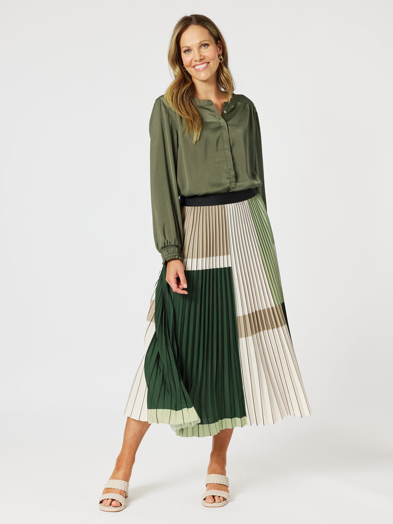 Vienna Pleat Skirt - Khaki