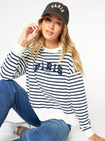 Paris Stripe Print Sweatshirt - Navy/White