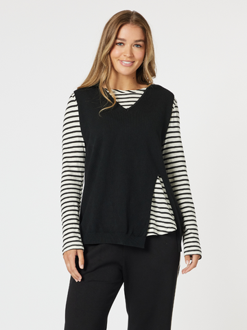 Vicky Side Split Knit Vest - Black