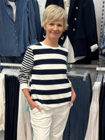 Sorrento Stripe Print Top - Navy/White