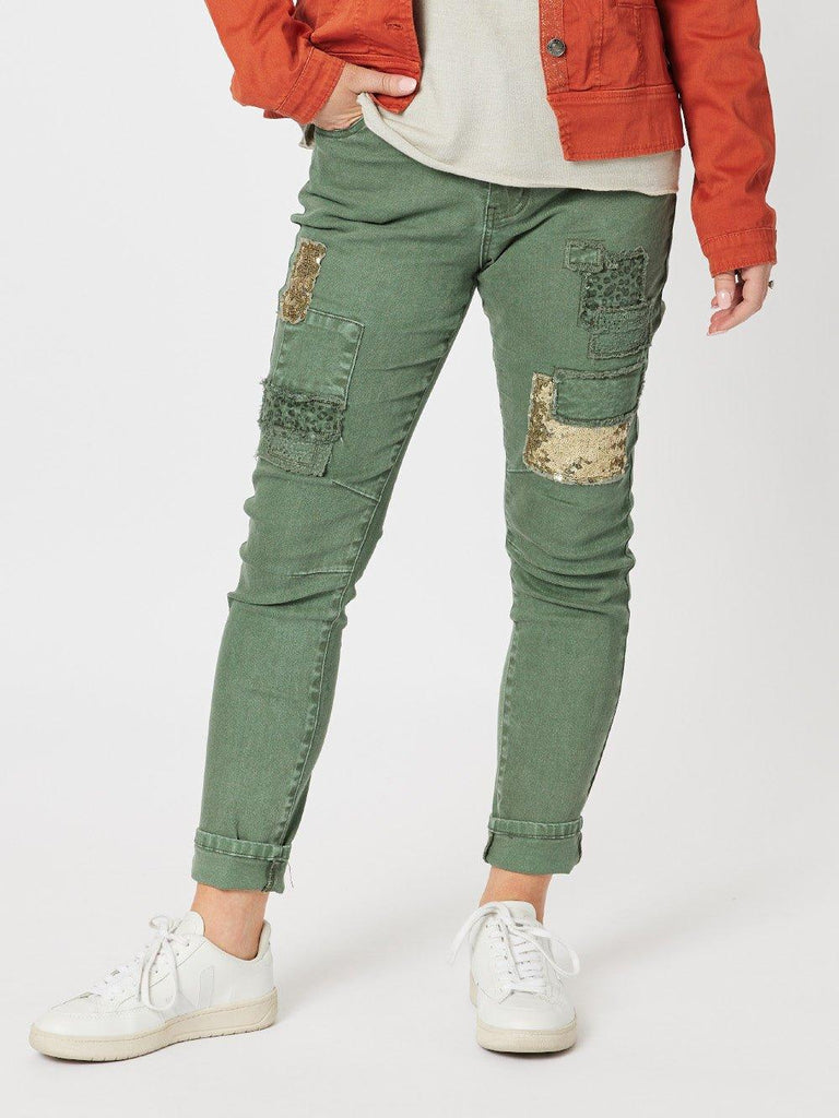 All That Jazz Applique Jean - Khaki - RC & Co