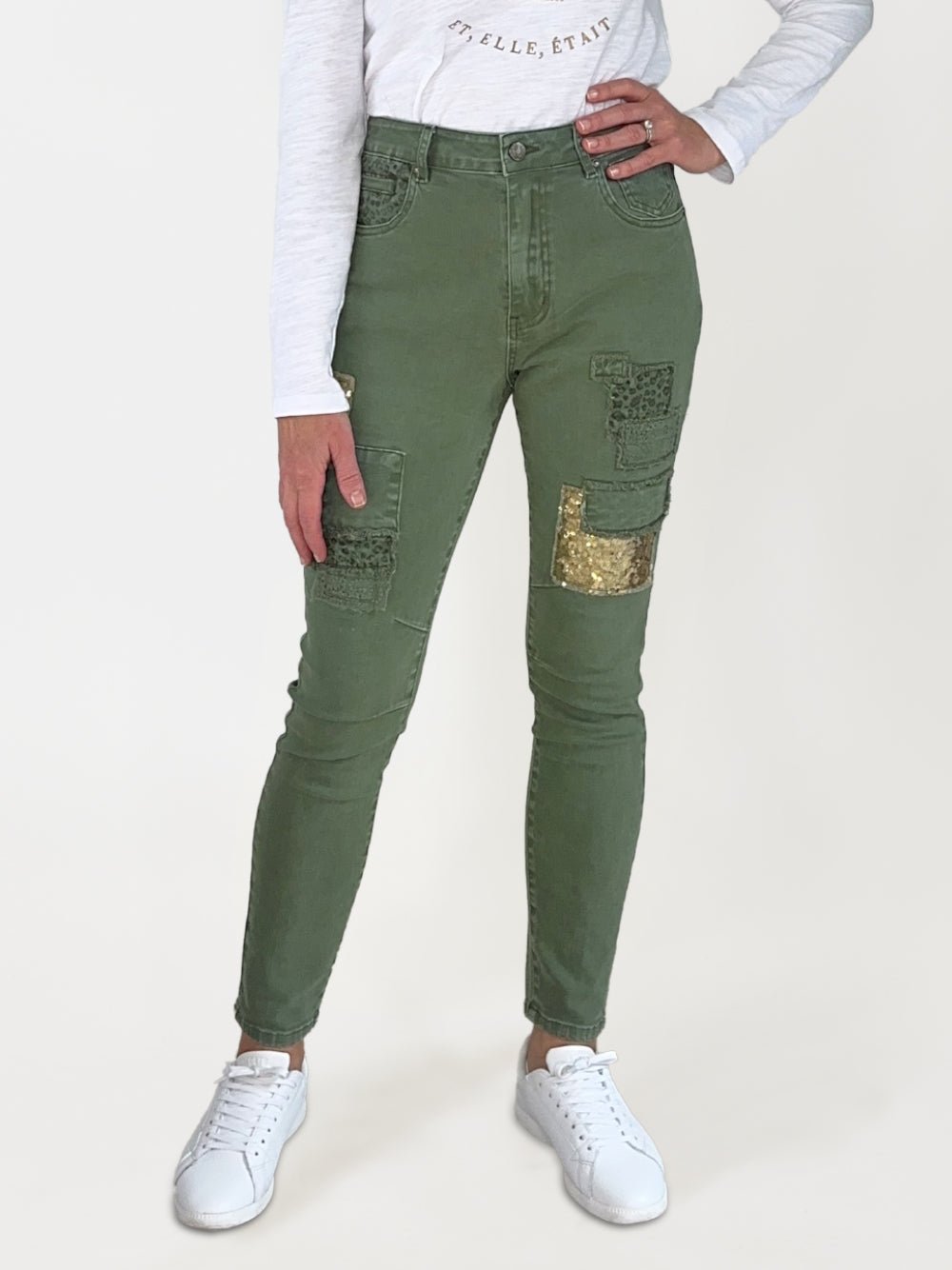 All That Jazz Applique Jean - Khaki - RC & Co