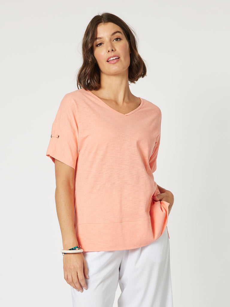 Bonnie Cotton V - neck T-shirt - Melon - RC & Co