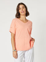 Bonnie Cotton V-neck T-shirt - Melon